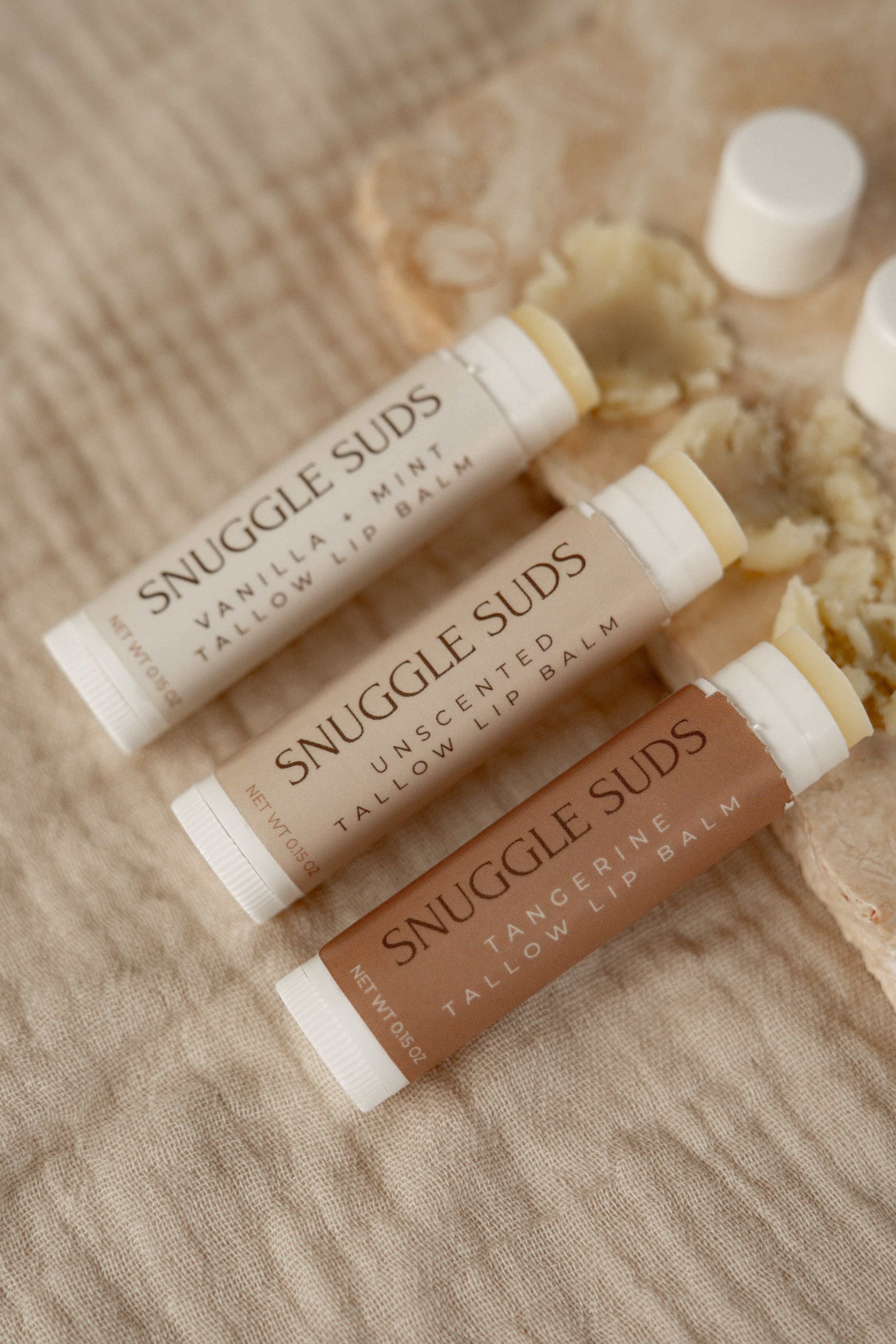 Tallow Lip Balm Trio (Vanilla Mint, Unscented, Tangerine)