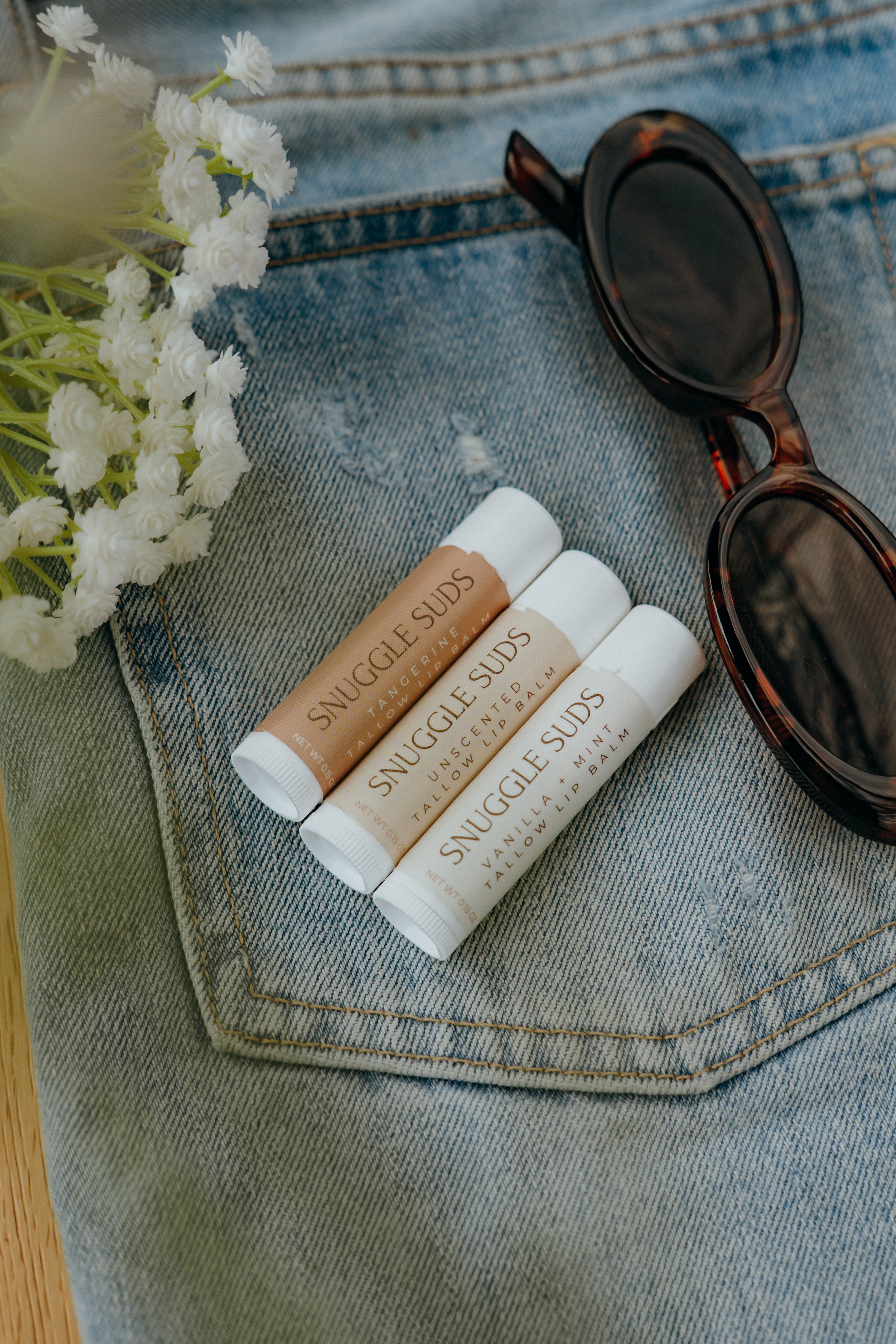 Tallow Lip Balm Trio (Vanilla Mint, Unscented, Tangerine)